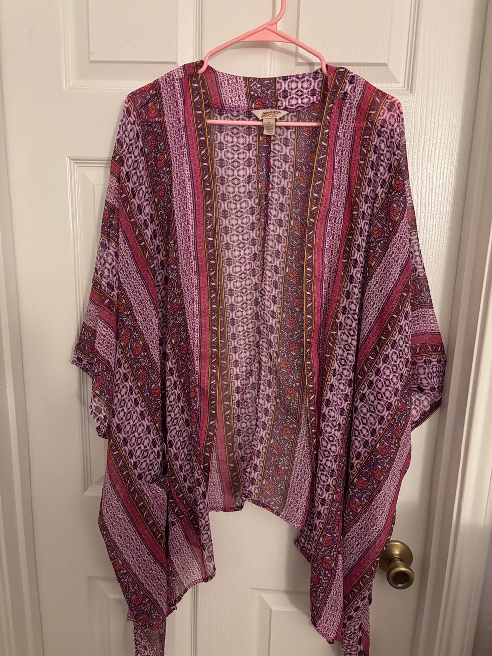 Arizona Jean Company Pink & Purple Patterned Kimono Poncho